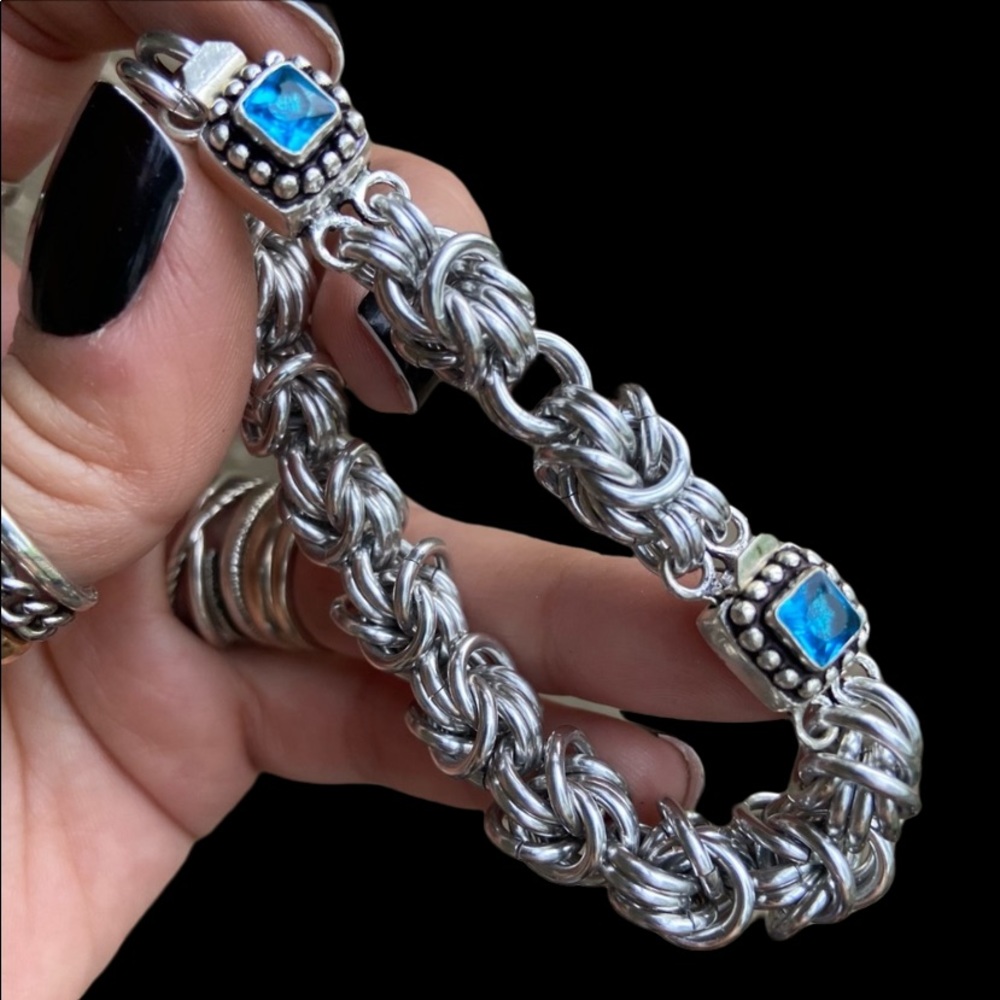 Blue topaz maille bracelet .Handmade maille link chain & genuine blue topaz gems